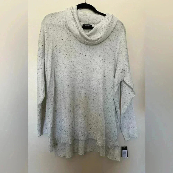 Verve Ami Cowl Neck Sweater with Rib Detail in Ivory with Black Flecks Size 1X - Picture 1 of 8